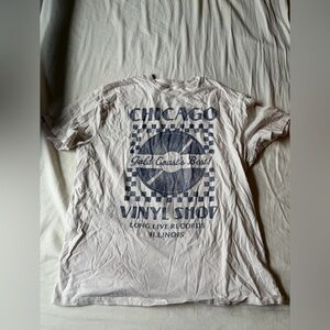 A&D Chicago Vinyl Shop Graphic Tee - White with Blue Print